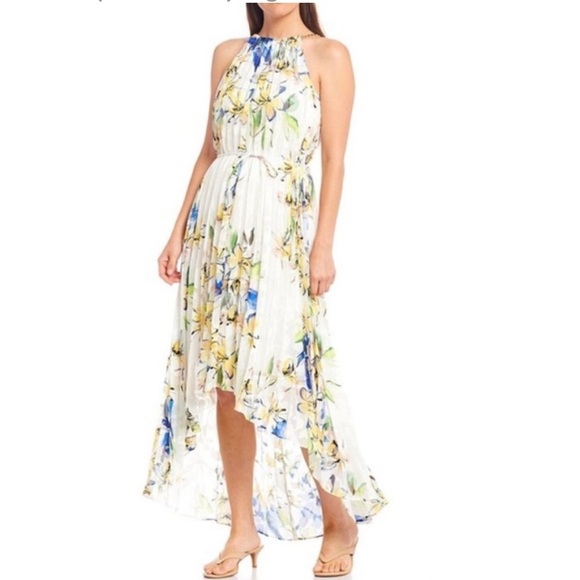 Alex Marie NWT Floral Halter Dress Semi Sheer, Chain Detail High Low Chiffon 2 - Picture 1 of 16